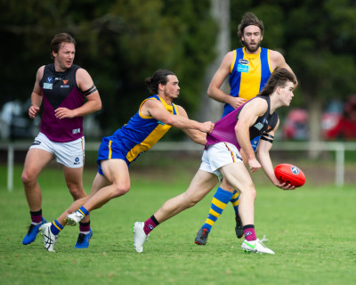 VAFA Round 1 - Premier B Men's, De La Salle vs Old Haileyburians, held at Waverley Oval, Malvern East on 10/4/21 (Credit Image: Dennis Timm Photography)