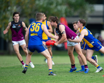 VAFA Round 1 - Premier B Men's, De La Salle vs Old Haileyburians, held at Waverley Oval, Malvern East on 10/4/21 (Credit Image: Dennis Timm Photography)