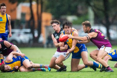 VAFA Round 1 - Premier B Men's, De La Salle vs Old Haileyburians, held at Waverley Oval, Malvern East on 10/4/21 (Credit Image: Dennis Timm Photography)