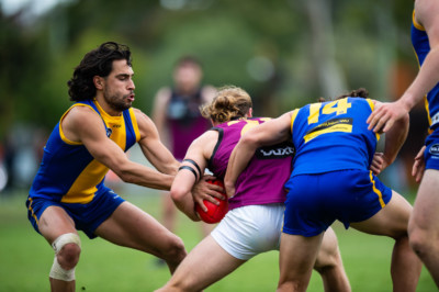 VAFA Round 1 - Premier B Men's, De La Salle vs Old Haileyburians, held at Waverley Oval, Malvern East on 10/4/21 (Credit Image: Dennis Timm Photography)