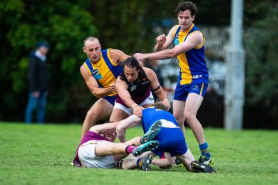 VAFA Round 1 - Premier B Men's, De La Salle vs Old Haileyburians, held at Waverley Oval, Malvern East on 10/4/21 (Credit Image: Dennis Timm Photography)